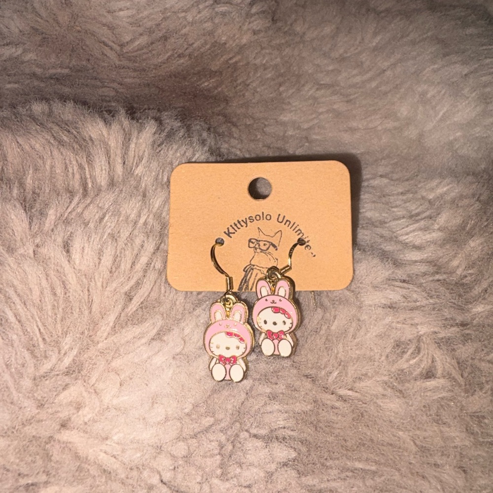Hello Kitty Pink Bunny Charm Earrings